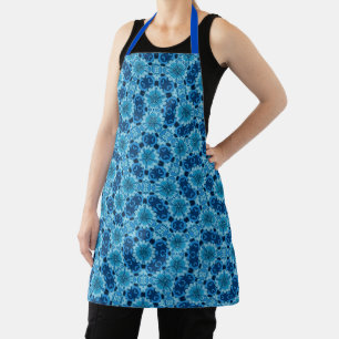 Delantal Patrón de Baldosa China Floral Azul Índigo