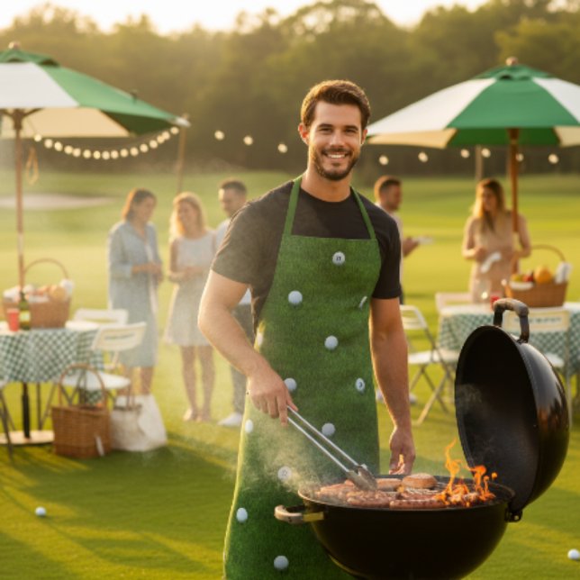 Delantal Patrón de bolas de golf Monograma Apron Verde para (A fun green apron for the golfer in your life. Add their initial)