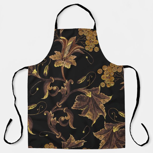 Delantal Patrón de bordado floral dorado renacentista (Anverso)