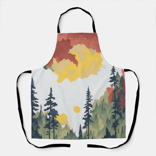 Delantal Patrón de bosques naranja y verde (Anverso)