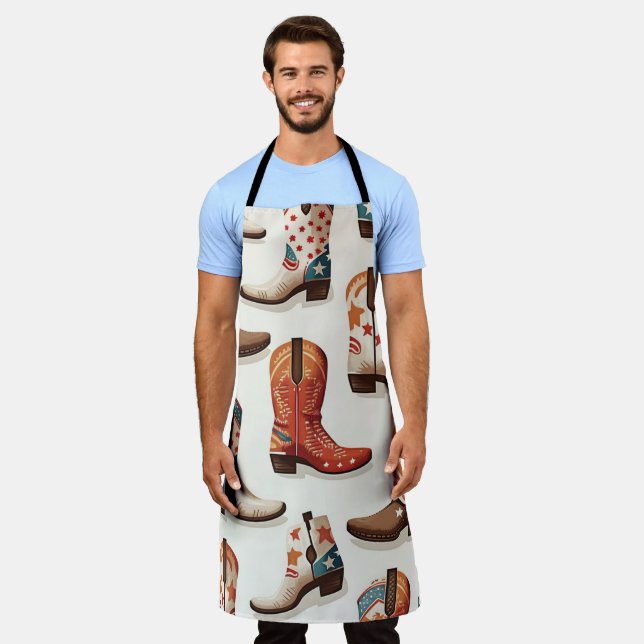 Delantal Patrón de botas de vaca (Gastado)