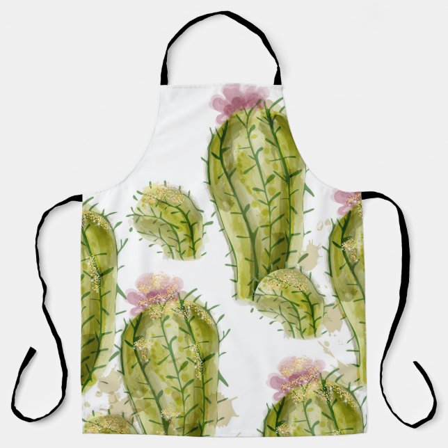 Delantal Patrón de Cactus acuarela (Anverso)