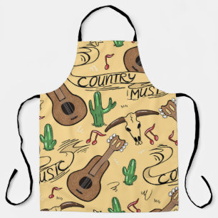 Delantal Patrón de cactus de guitarra de música country