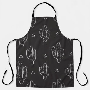 Delantal Patrón de cactus negro dibujado a mano