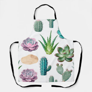 Delantal Patrón de Cactus Suculento Acuarela