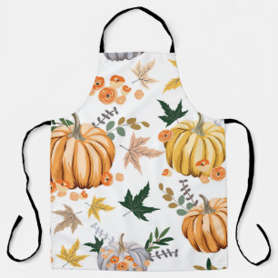 Delantal Patrón de calabaza y flores del naranja de otoño