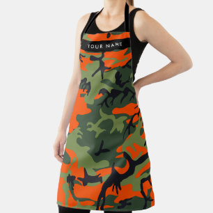Delantal Patrón de camuflaje naranja, tu nombre, personaliz