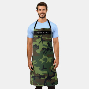 Delantal Patrón de camuflaje verde, nombre, personalización