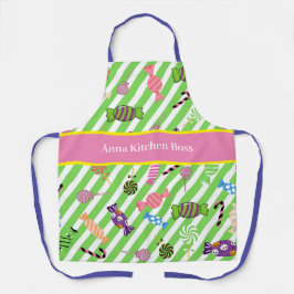 Delantal Patrón de caramelos vibrante monogramado Rosa Verd