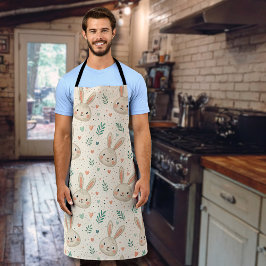 Delantal Patrón de caras de conejito diminuto vintage con r