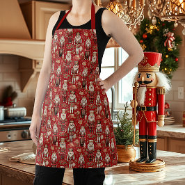 Delantal Patrón de cascanueces rojos Navidad