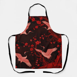 Delantal Patrón de chinoiserie de flor de cerezo de grulla 