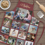 Delantal Patrón de Collage de fotos monogramado Borgoña y o<br><div class="desc">Celebra las simples alegrías de la familia y amigos con un elegante delantal de fotos personalizados. Si prefiere un fondo o texto en colores distintos del burdeos y el oro, consulte las instrucciones que aparecen a continuación. (IMAGEN PLACEMENT TIP: Una manera fácil de centrar una foto exactamente como quieres es...</div>