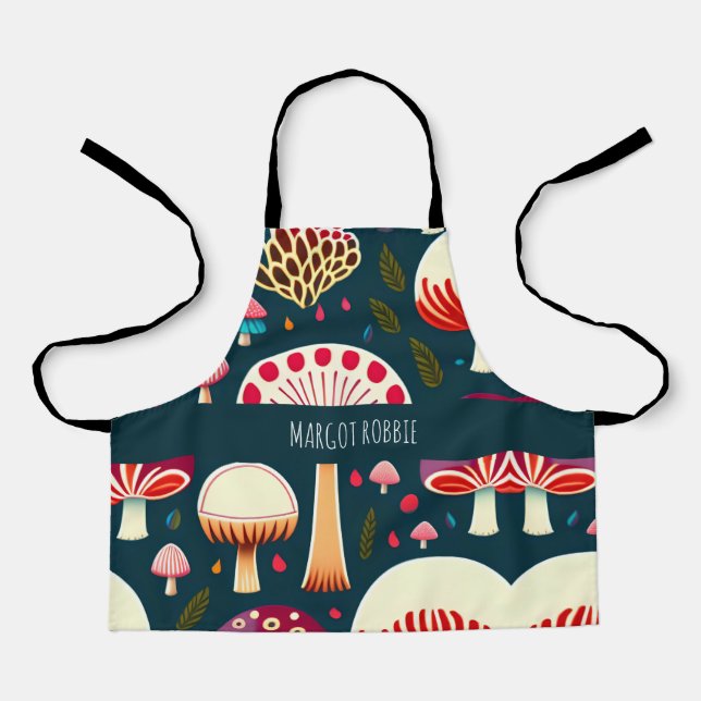 Delantal Patrón de color rojo blanco y hongo divertido (Anverso)