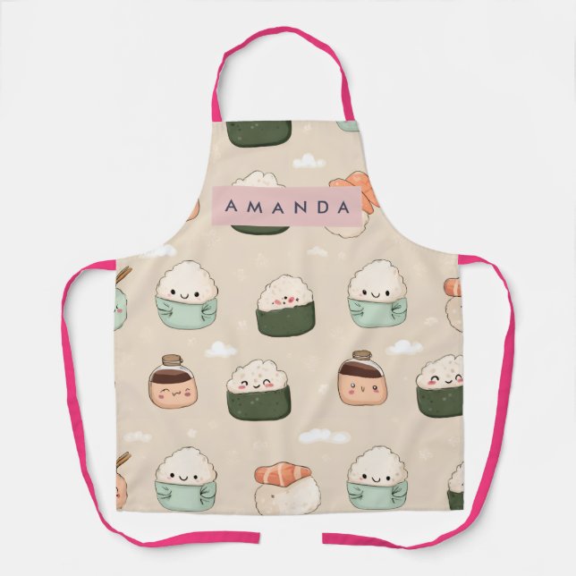 Delantal Patrón de comida japonesa de sushi Kawaii personal (Anverso)
