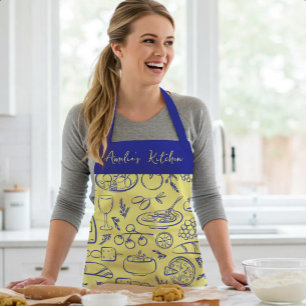 Delantal Patrón de comida personalizado Dolce Vita azul ama