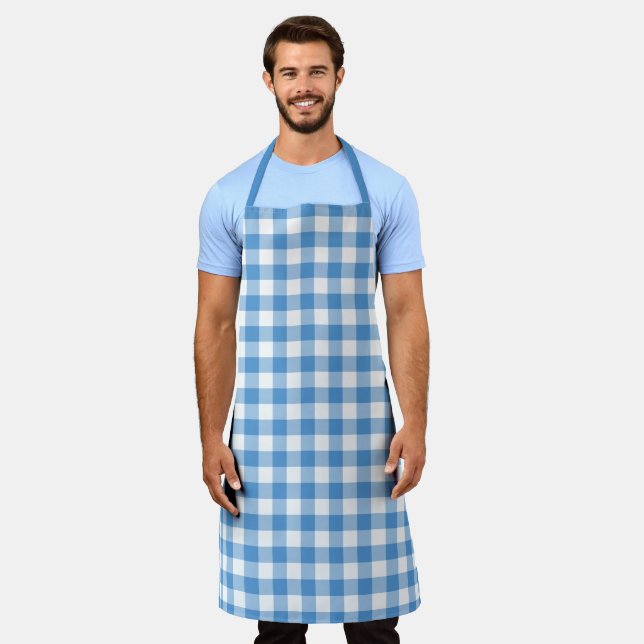Delantal Patrón de comprobación de Gingham azul claro clási (Gastado)