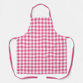 Delantal Patrón De Comprobación De Gingham Blanco Y Rosa Gi