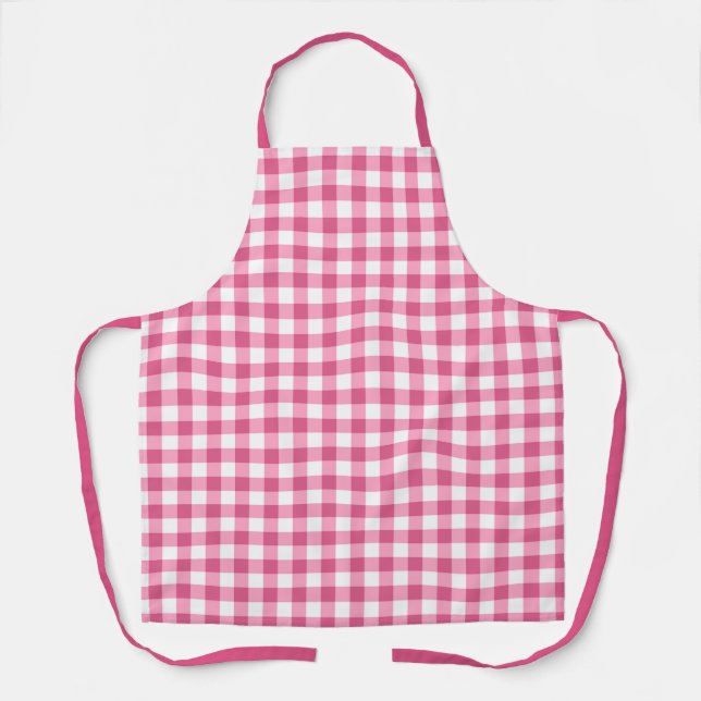 Delantal Patrón De Comprobación De Gingham Blanco Y Rosa Gi (Anverso)