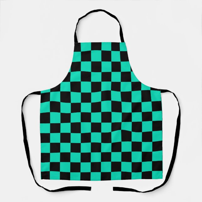 Delantal Patrón de comprobación de negro verde (Anverso)