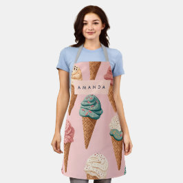 Delantal Patrón de cono de helado retro vintage personaliza