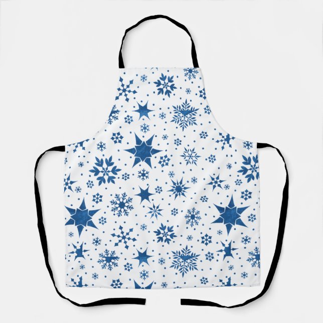 Delantal Patrón de Copo de Nieve Azul (Anverso)