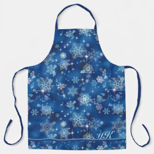 Delantal Patrón de copos de nieve más bonito ID846 azul