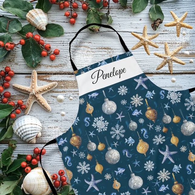 Delantal Patrón de copos de nieve y elementos náuticos (Coastal Snowflakes & Nautical Elements Pattern Apron)