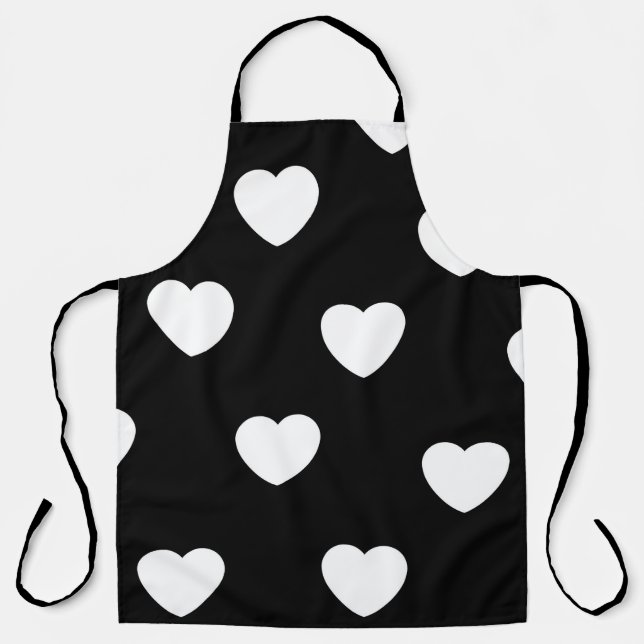 Delantal Patrón de corazón blanco y negro (Anverso)