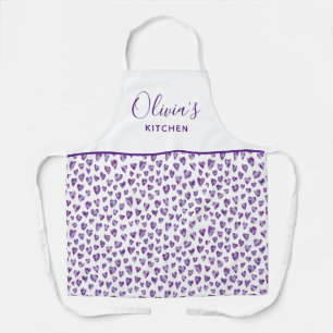 Delantal Patrón de Corazón de Acuarela Morada Personalizado