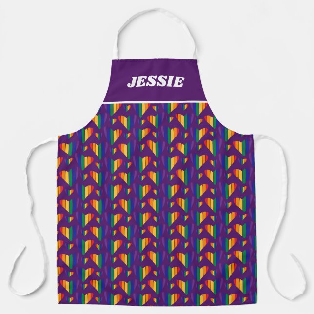 Delantal Patrón de corazones arco iris (Anverso)