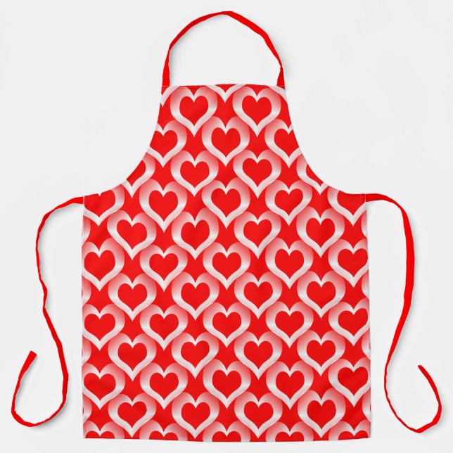 Delantal Patrón de Corazones Rojos Blancos (Anverso)