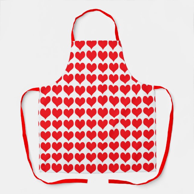 Delantal Patrón de corazones rojos blancos (Anverso)