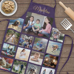 Delantal Patrón de cuadrícula de Collage de fotos monograma<br><div class="desc">Celebra las simples alegrías de la familia y amigos con un elegante delantal de fotos personalizados. Si prefiere un fondo o texto en colores distintos del púrpura, la lavanda y el oro, consulte las instrucciones que aparecen a continuación. (IMAGEN PLACEMENT TIP: Una manera fácil de centrar una foto exactamente como...</div>