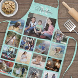 Delantal Patrón de cuadrícula de Collage de fotos monograma<br><div class="desc">Celebra las simples alegrías de la familia y amigos con un elegante delantal de fotos personalizados. Si prefiere un fondo o texto en colores distintos del azul y el gris verde azulados, consulte las instrucciones que aparecen a continuación. (IMAGEN PLACEMENT TIP: Una manera fácil de centrar una foto exactamente como...</div>