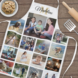 Delantal Patrón de cuadrícula de Collage de fotos monograma