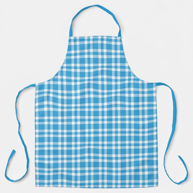 Delantal Patrón de Cuadro Escocés Azul Blanco (Anverso)