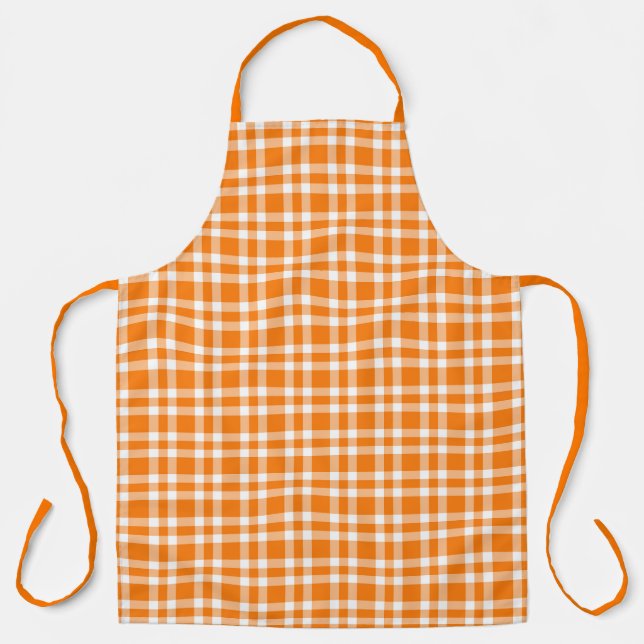 Delantal Patrón de Cuadro Escocés Naranja Blanco (Anverso)
