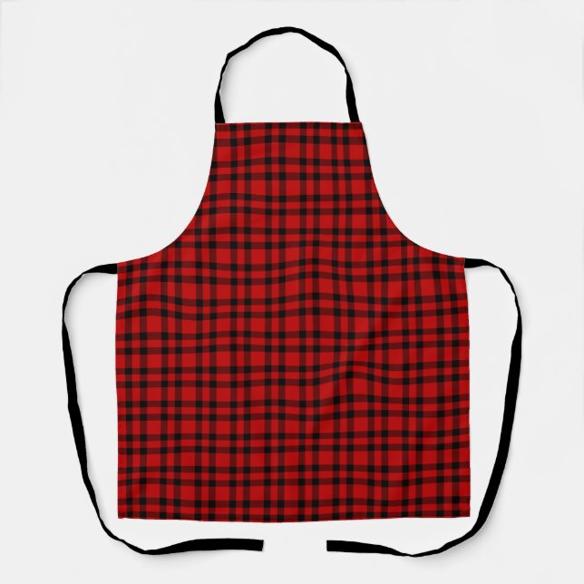 Delantal Patrón de Cuadro Escocés Rojo Negro (Anverso)