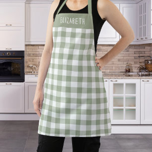 Delantal Patrón de cuadro gingham verde salvia personalizad