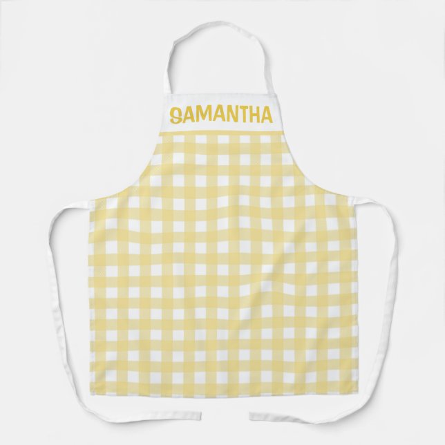Delantal Patrón de cuadros gingham amarillo y blanco (Anverso)