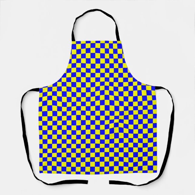 Delantal Patrón de cuadros gingham azul amarillo (Anverso)