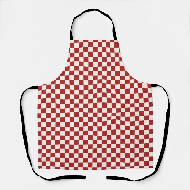 Delantal Patrón de cuadros gingham rojos y blancos (Anverso)