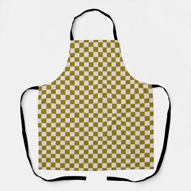Delantal Patrón de cuadros gingham rosa y verde (Anverso)