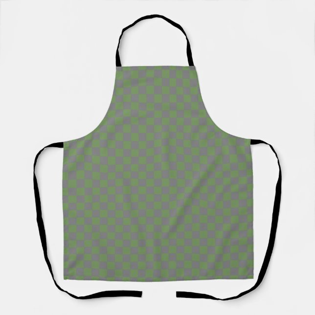 Delantal Patrón de cuadros gingham verde gris (Anverso)