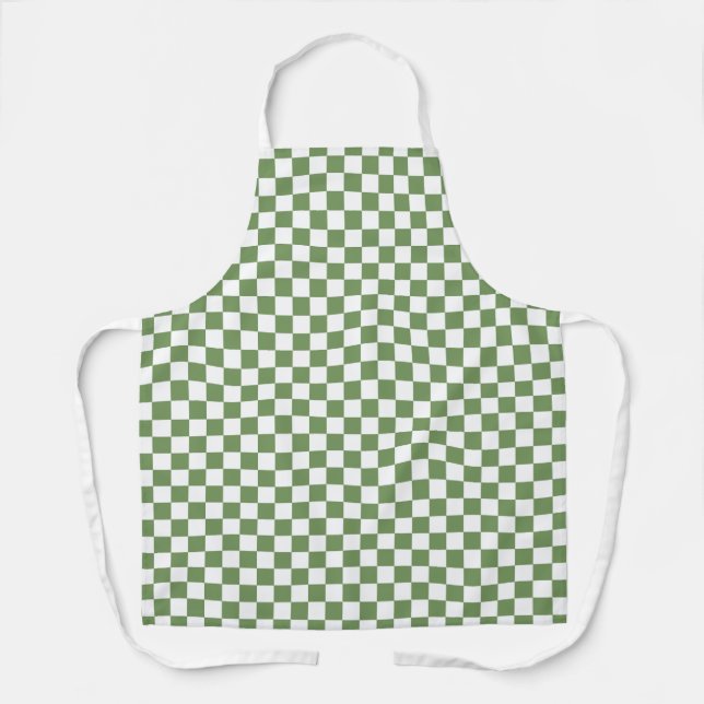 Delantal Patrón de cuadros gingham verde y blanco (Anverso)