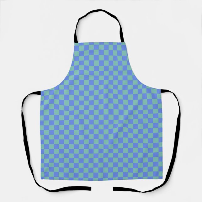 Delantal Patrón de cuadros gingham verde y morado (Anverso)