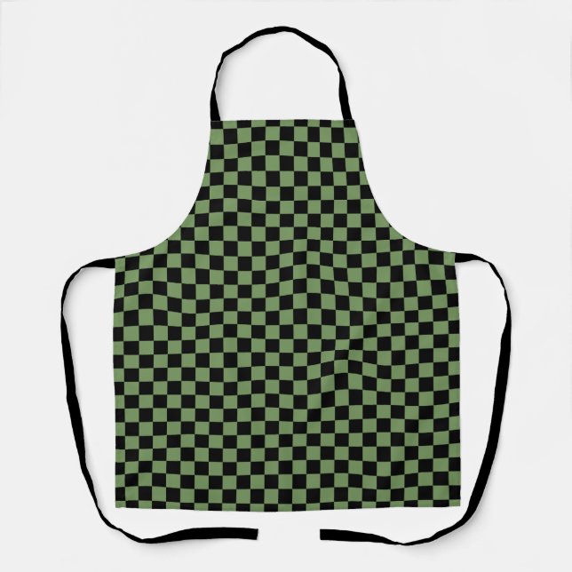 Delantal Patrón de cuadros gingham verde y negro (Anverso)