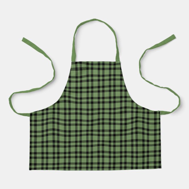 Delantal Patrón de Cuadros Verde Negro (Anverso)