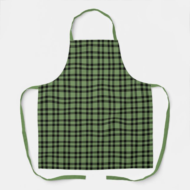 Delantal Patrón de Cuadros Verde Negro (Anverso)